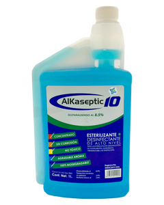 Desinfectante Glutaraldehído 8.5%  "ECONOMICO". Alkaseptic 10®. Caja/6 Botellas.