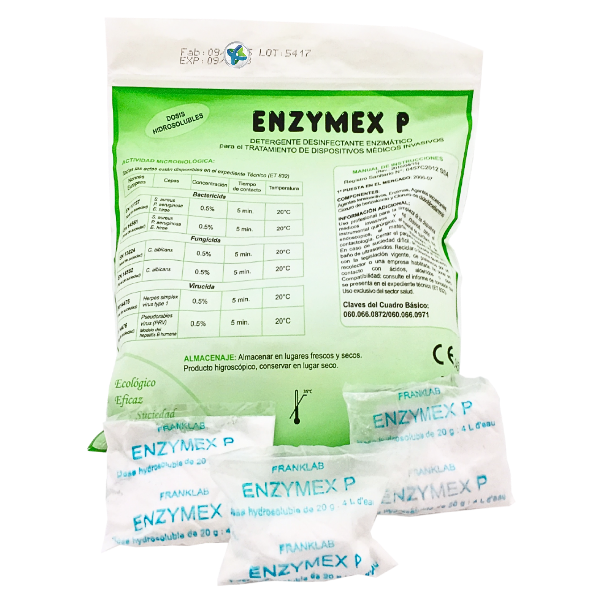 Detergente enzimático Enzymex P®. Bolsa/12 sobres/20 grs.