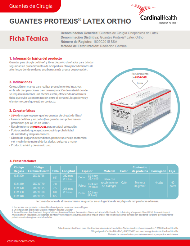 Guantes de Cirugía Protexis® Latex Ortho. Caja/40 pares.