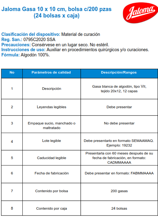 Gasa No estéril Jaloma®. Paquete/200 pzas.