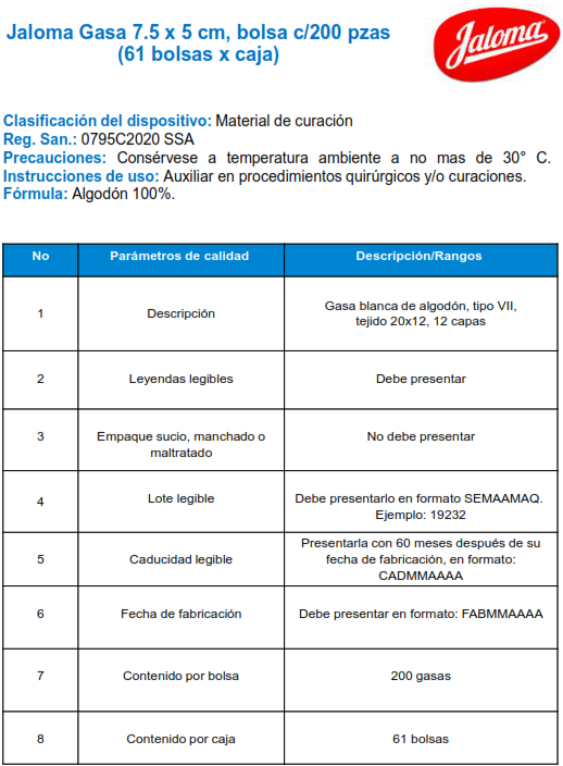 Gasa No estéril Jaloma®. Paquete/200 pzas.