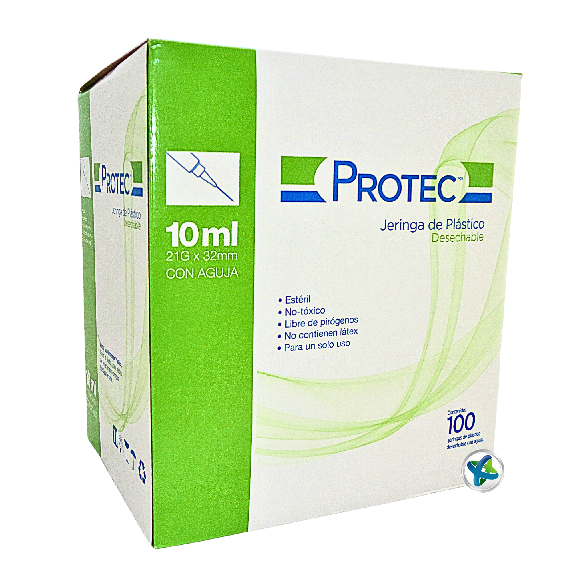 Jeringa Hipodérmica Protec® 21 x 32 (Verde). Caja/100 Pzas.