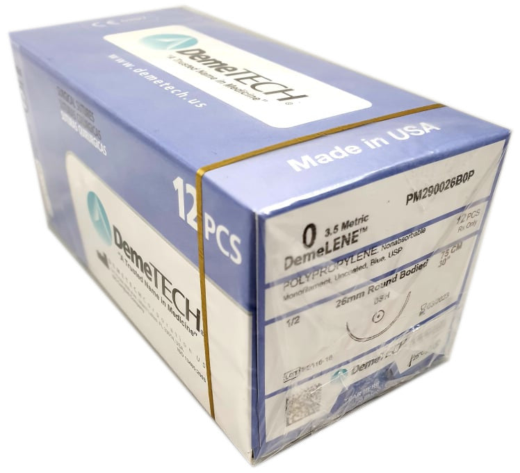 Hilo POLIPROPILENO 4-0 Aguja 17 mm, Ahusada. Circulo 1/2 D/A. 90 cm. Caja/12 Sobres.