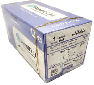 Hilo POLIPROPILENO 1 Aguja 36 mm, Ahusada. Circulo 1/2. 75 cm. Caja/12 Sobres.